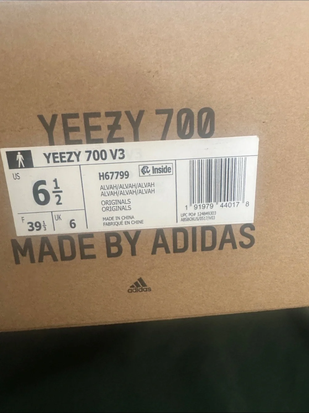 adidas Yeezy 700 V3 Brown Cardboard Box Label